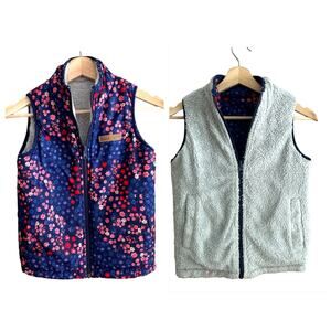 Reversible Vest Floral Buffalo David Bitton 7 8 Girls Blue Floral Sherpa Fleece